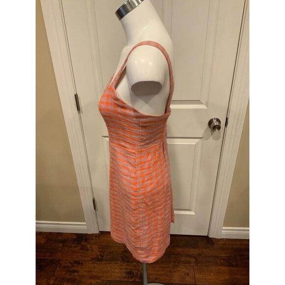 Free People Pink & Orange Check Mini Dress Jumper, W/ Adjustable Straps, Size XS - Picture 5 of 8